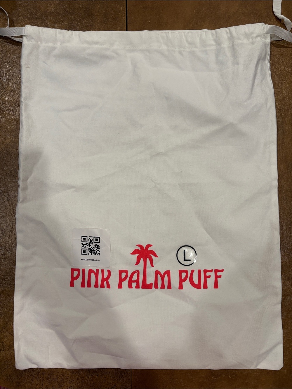 Pink Palm Puff Bag - White with Pink Logo